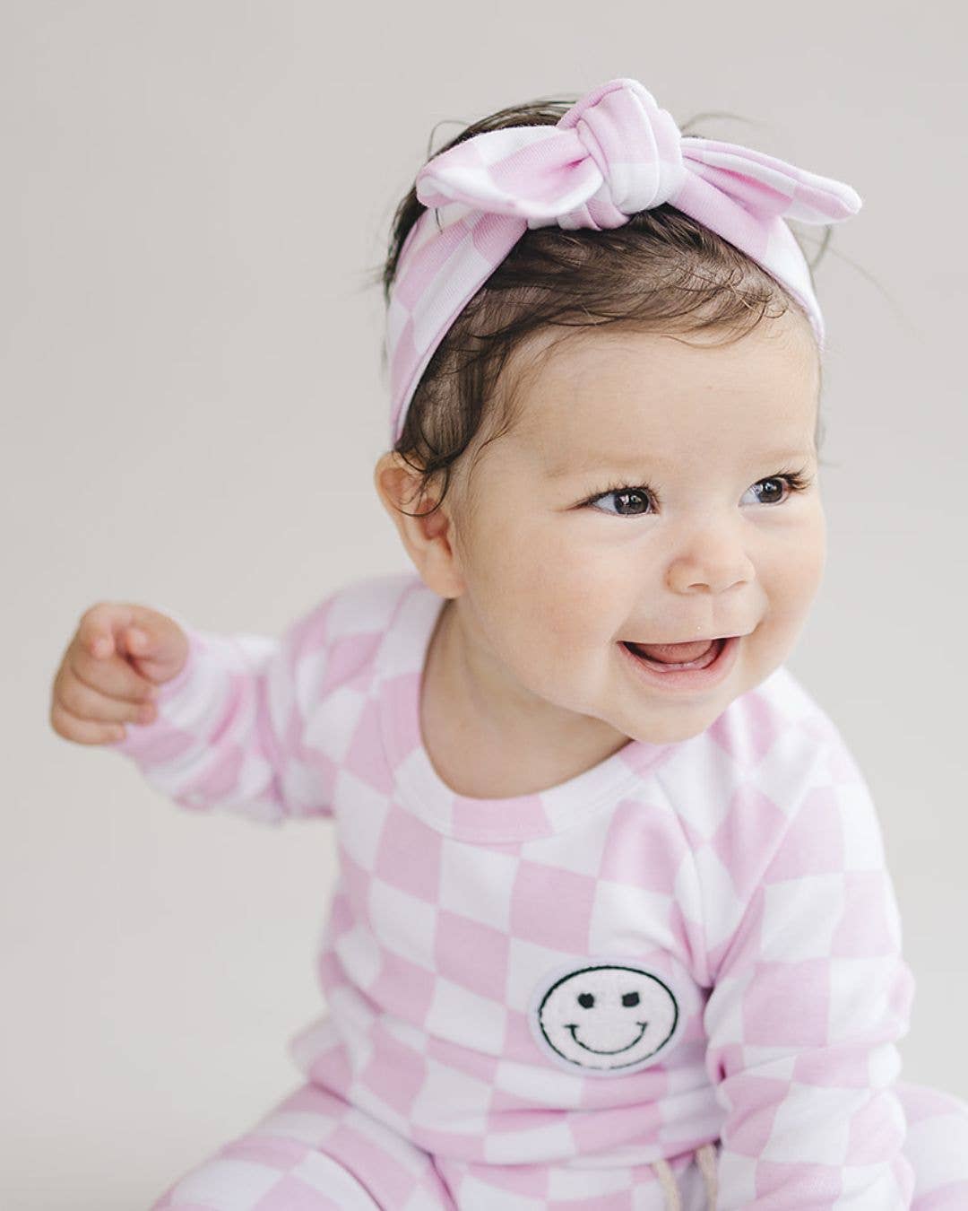 Lucky Panda Kids - Checkered Smiley Lounge Set | Pink