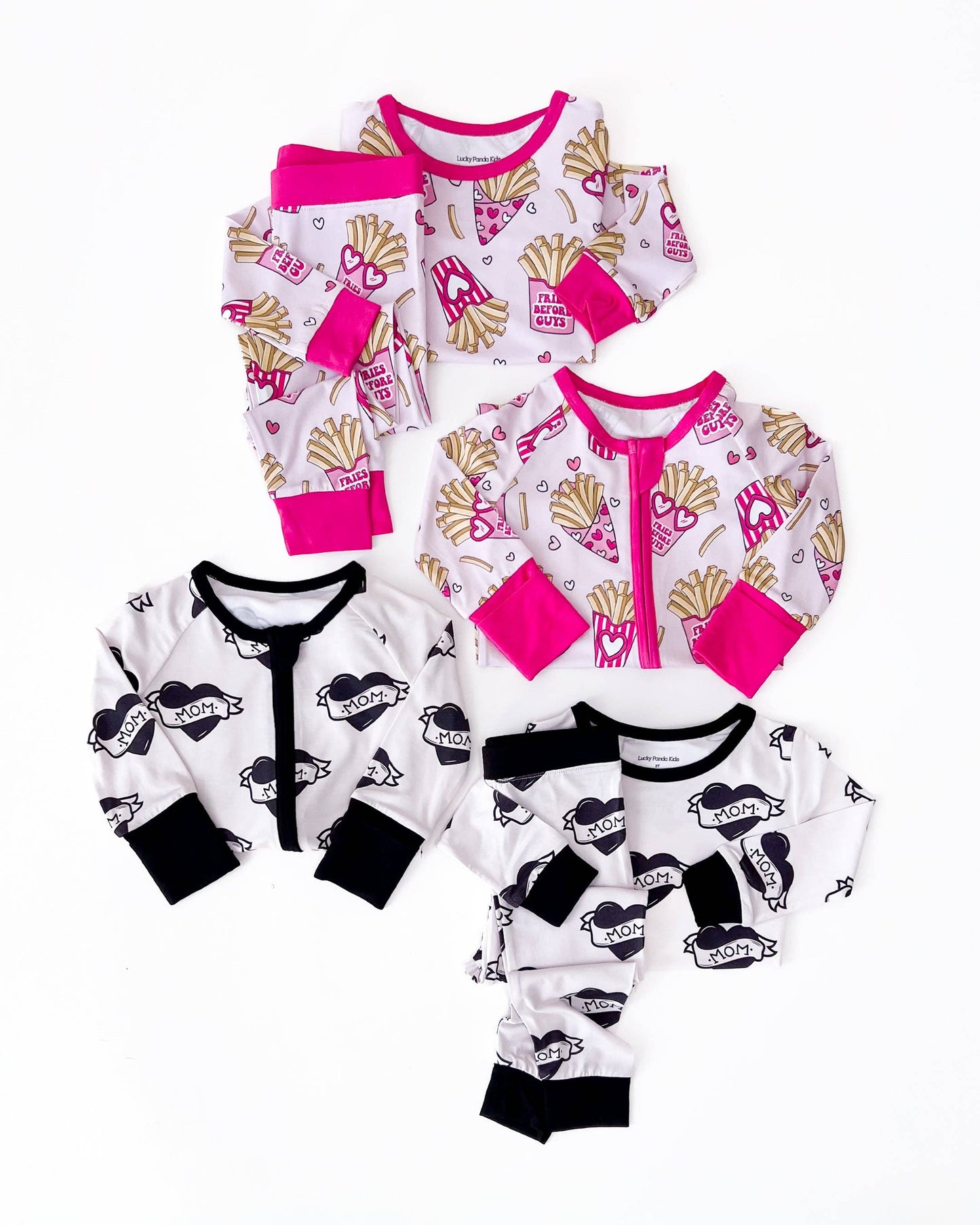 Lucky Panda Kids - Valentine's Day Bamboo Baby Zippy Pajamas | Fries Before Guys