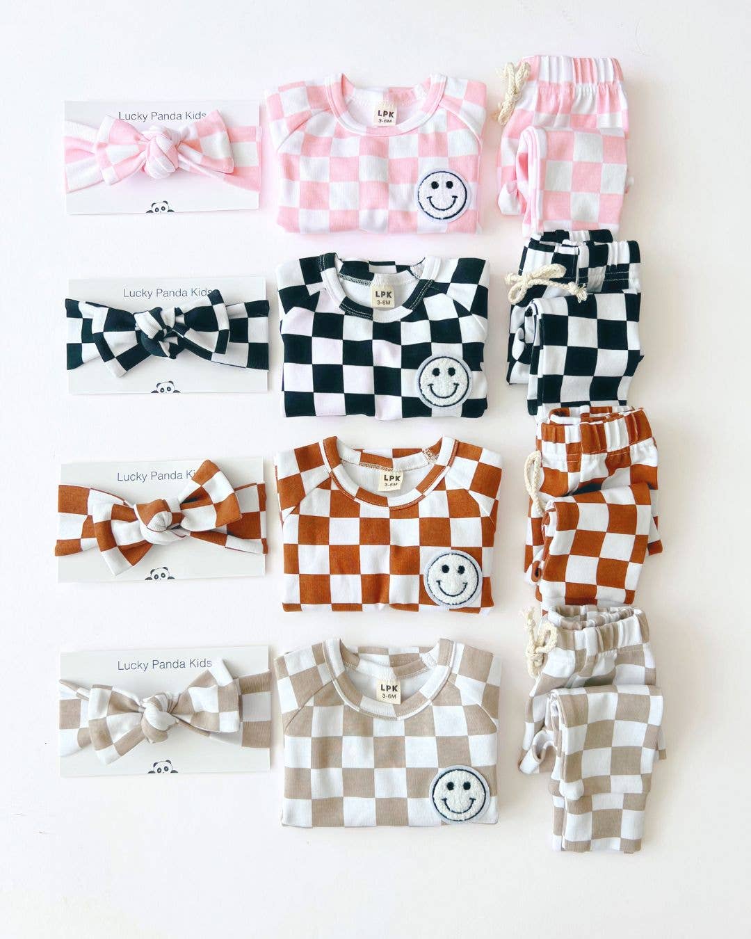 Lucky Panda Kids - Checkered Smiley Lounge Set | Pink