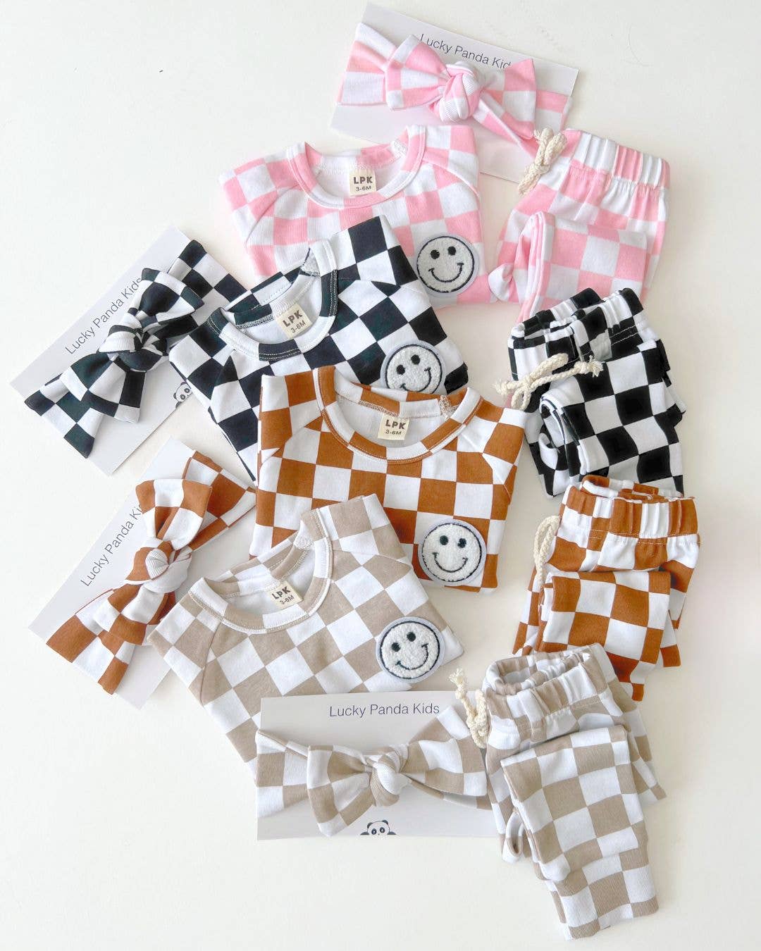 Lucky Panda Kids - Checkered Smiley Lounge Set | Pink