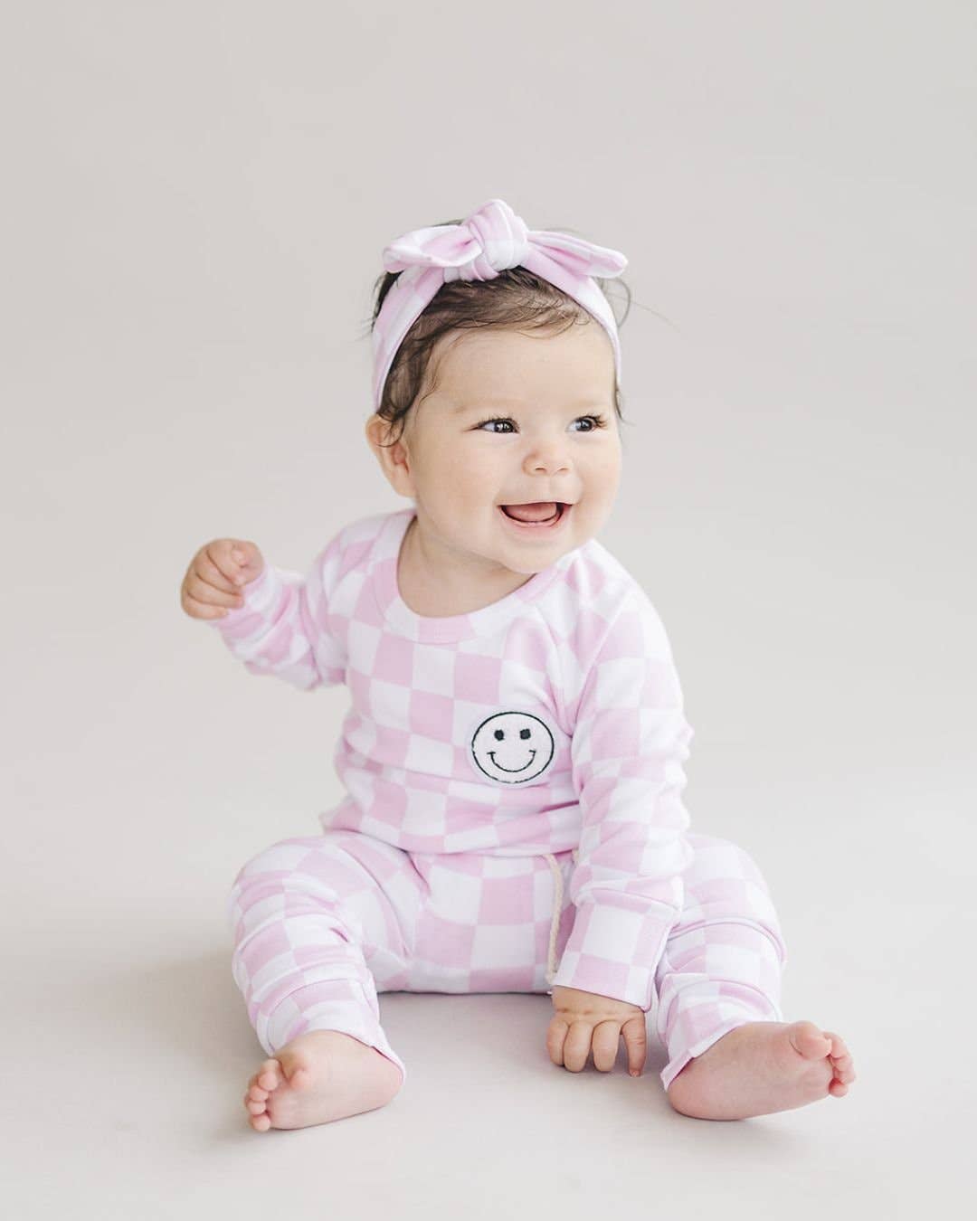 Lucky Panda Kids - Checkered Smiley Lounge Set | Pink