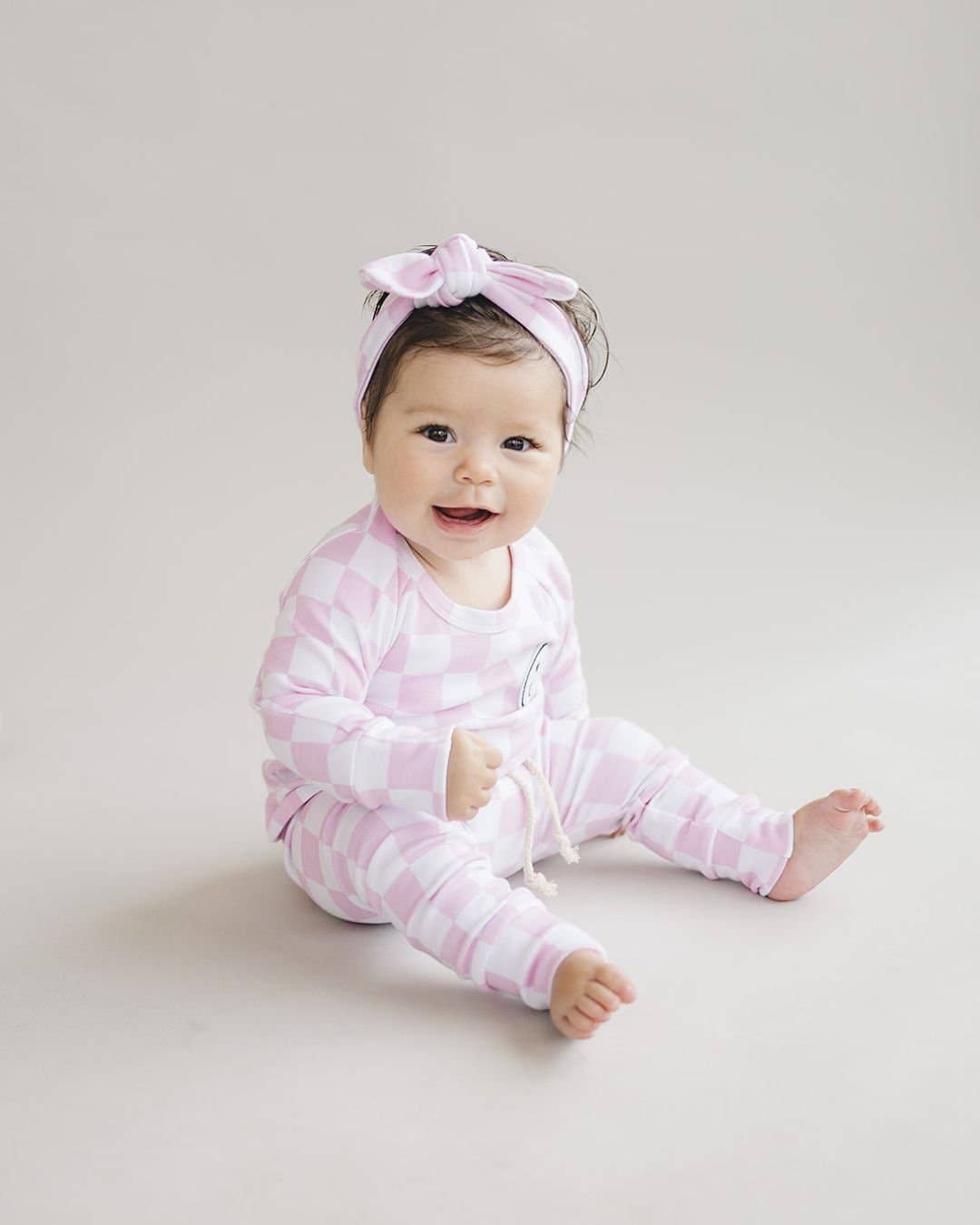 Lucky Panda Kids - Checkered Smiley Lounge Set | Pink