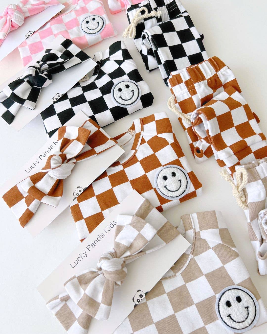 Lucky Panda Kids - Checkered Smiley Lounge Set | Pink
