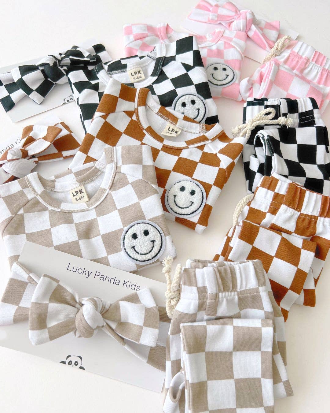 Lucky Panda Kids - Checkered Smiley Lounge Set | Pink