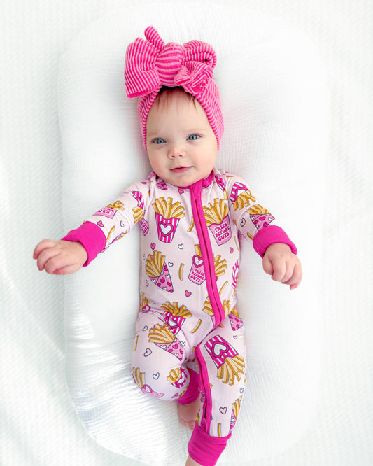 Lucky Panda Kids - Valentine's Day Bamboo Baby Zippy Pajamas | Fries Before Guys